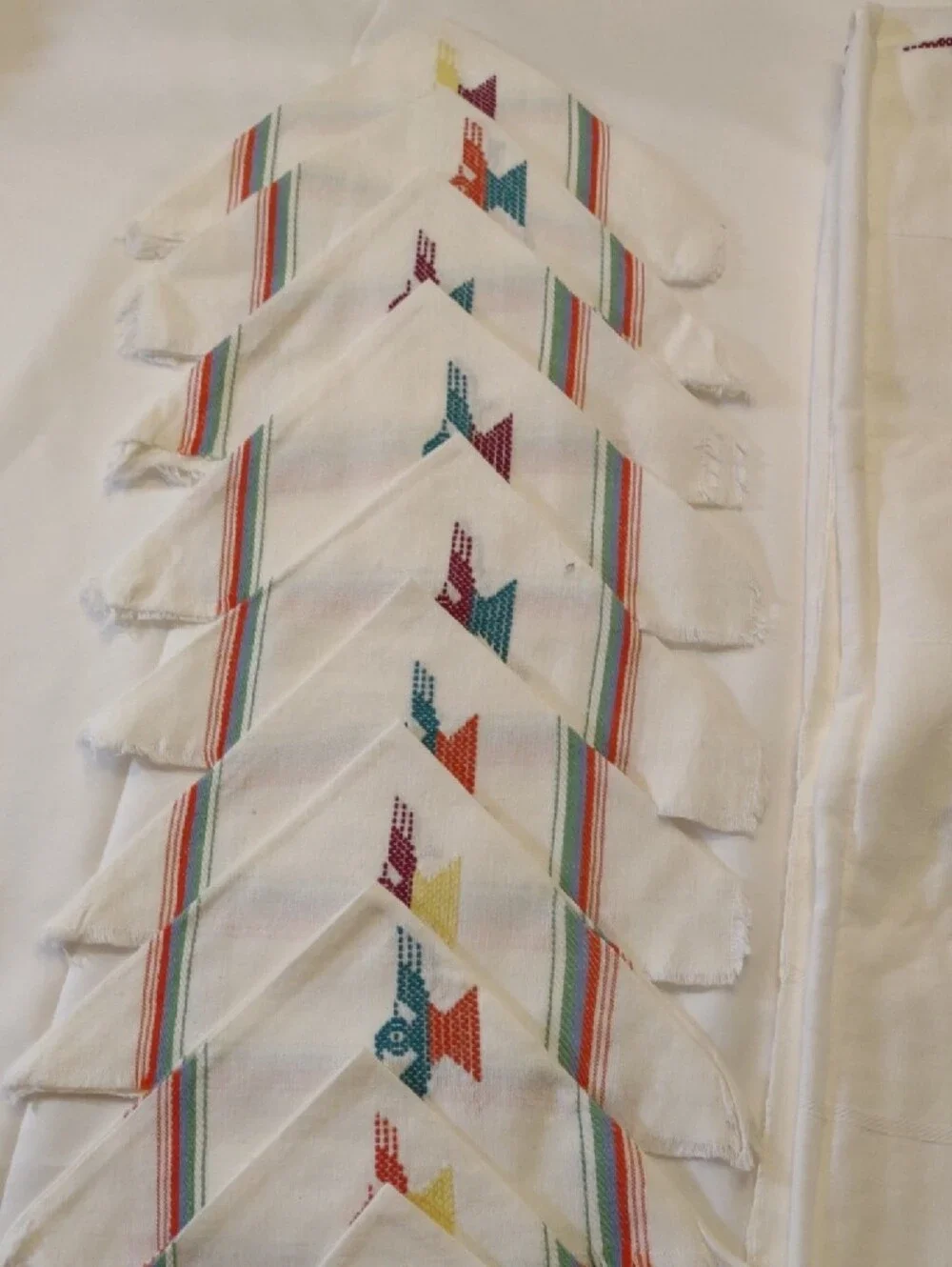 Vintage White Handcrafted Woven & Embroidered Napkins and Tablecloth/Runner Set